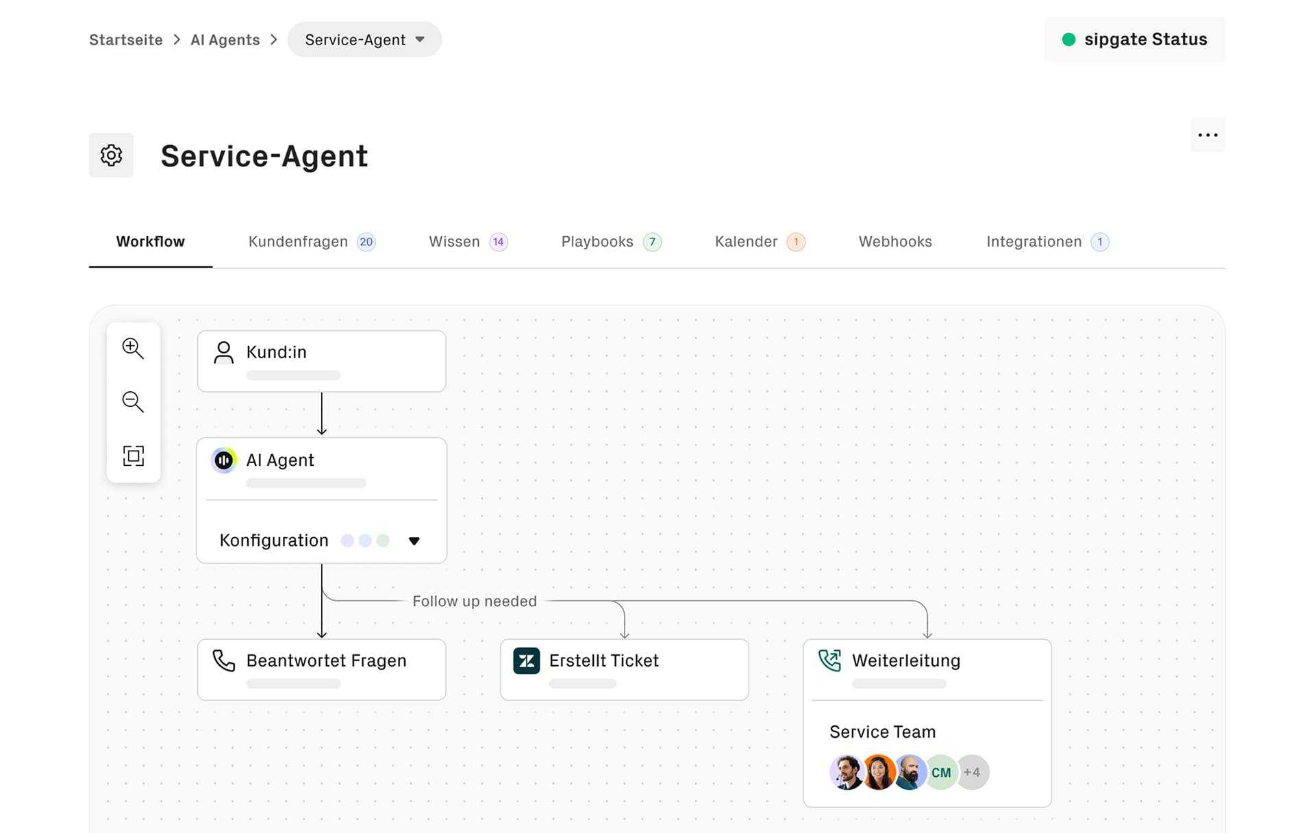 Service-Agent-Interface: Aufgaben, Tools und Gesprächslogik einrichten